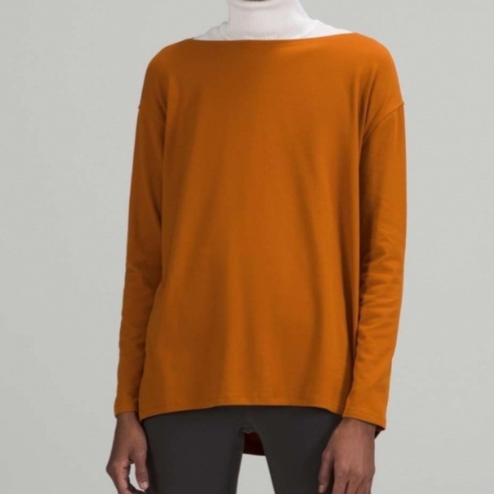 Lululemon Back in Action Long Sleeve Shirt Nulu Butternut Brown Relaxed Size 12